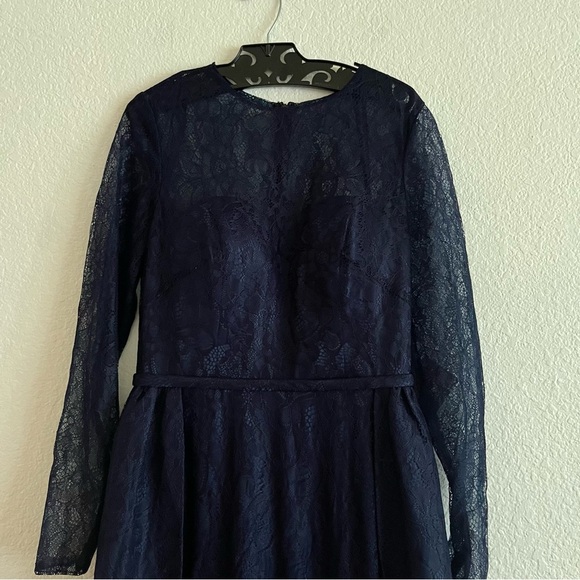 Mac Duggal 12356 Long Sleeve Lace Over Skirt Gown Navy 8 NWT - Picture 5 of 7